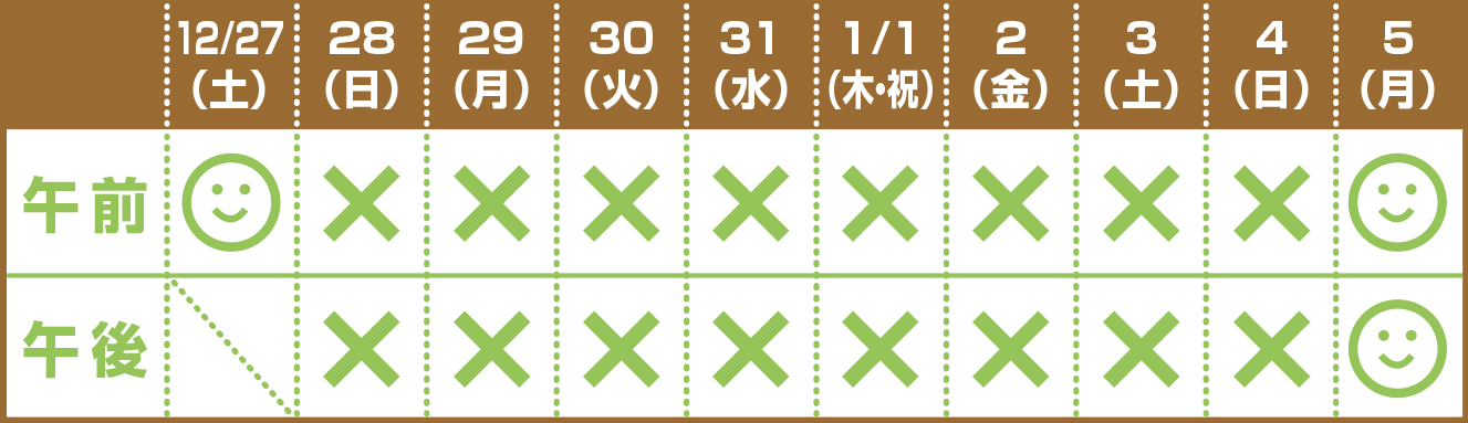 年末年始診察時間表